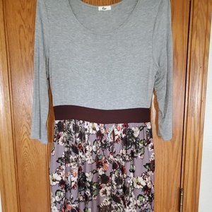EGS color blocked gray/brown flower, fit & flare dress,  Size Large